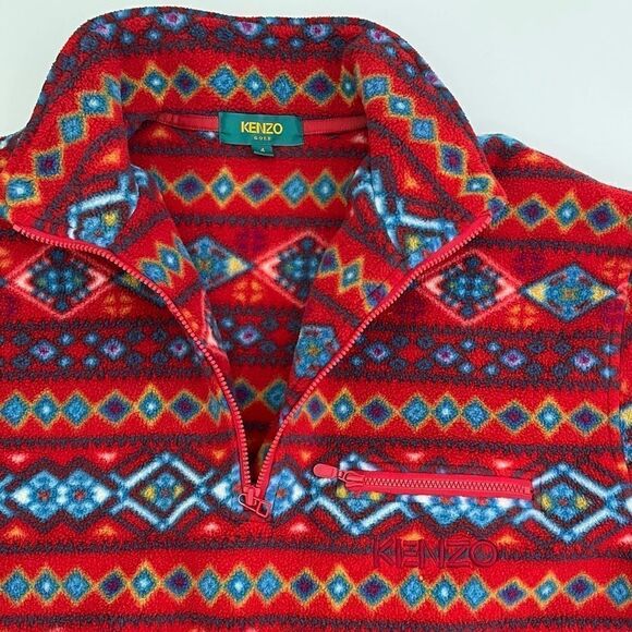 Kenzo Golf Aztec Southwestern Fleece Pullover Jacket 4 Large XL Spell Out Logo - Picture 8 of 12